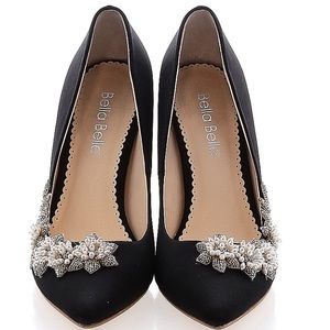 bella belle 3D floral pearl wedding heels || black